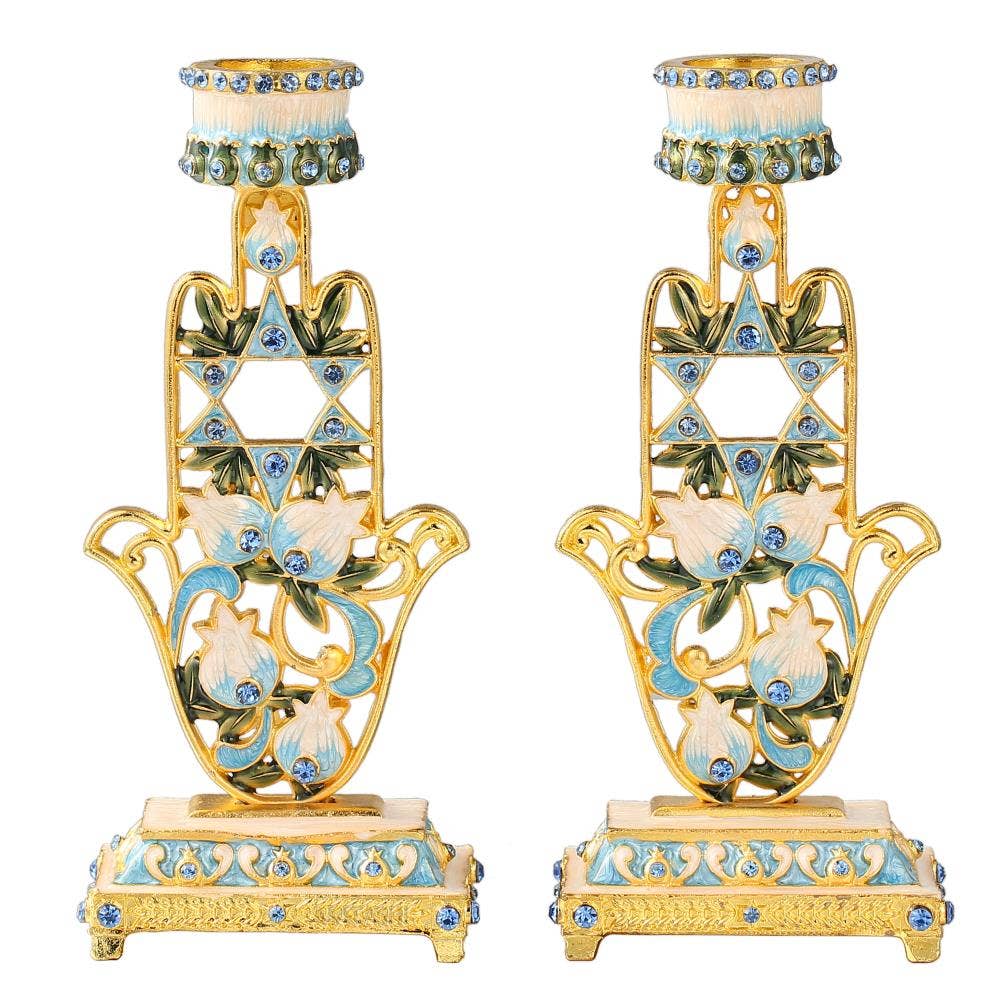 Matashi - Venta al por mayor Candelabros - Candelabro de Shabat, Hamsa pintado a mano con estrella de David1