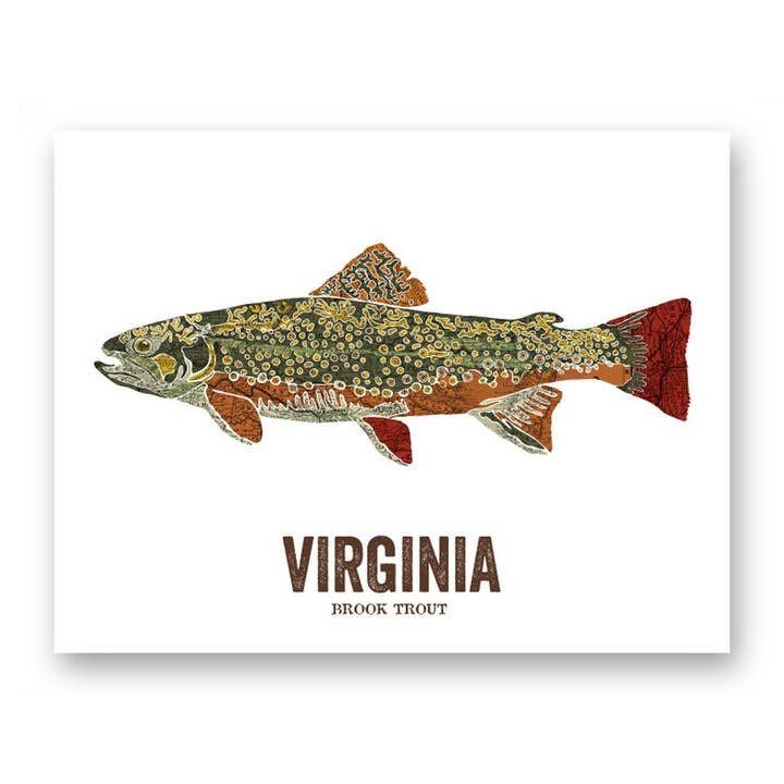 Virginia State Fish, Map Art - Brook Trout for wholesale by Wooden Pencil Company