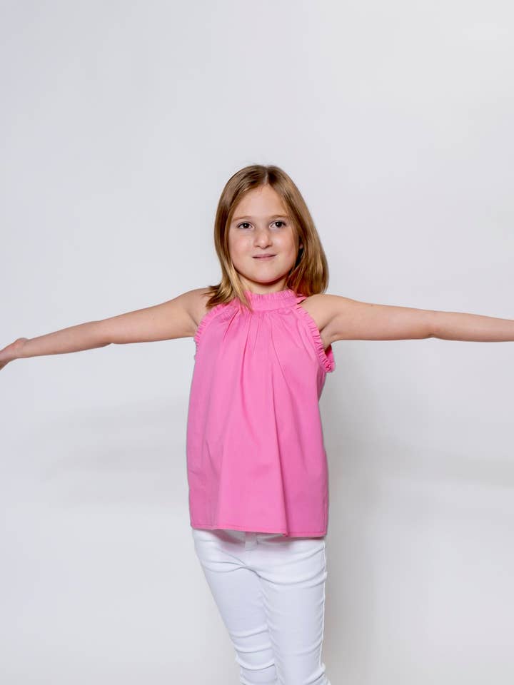 Roze Cosmos Chaney top met ruches, meisjes voor wholesale door Carvalho Couture