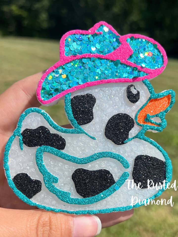 Cowprint duck w/hat Freshie for wholesale by The Rusted Diamond