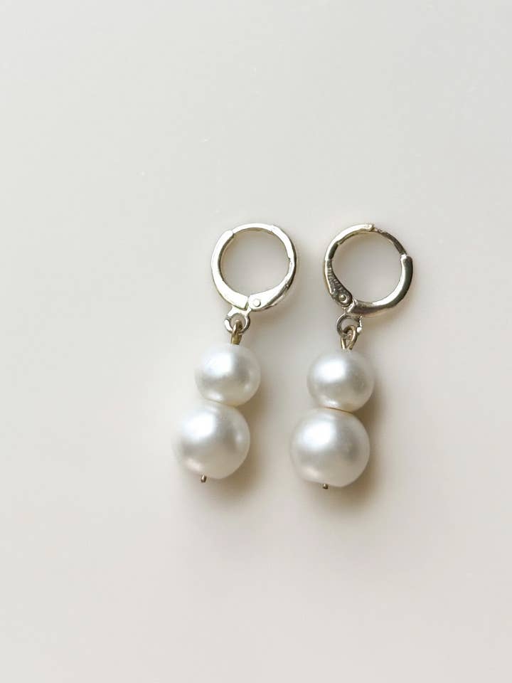 Pearl Huggie Hoop Earrings, 18K Gold Filled for wholesale by Ostella