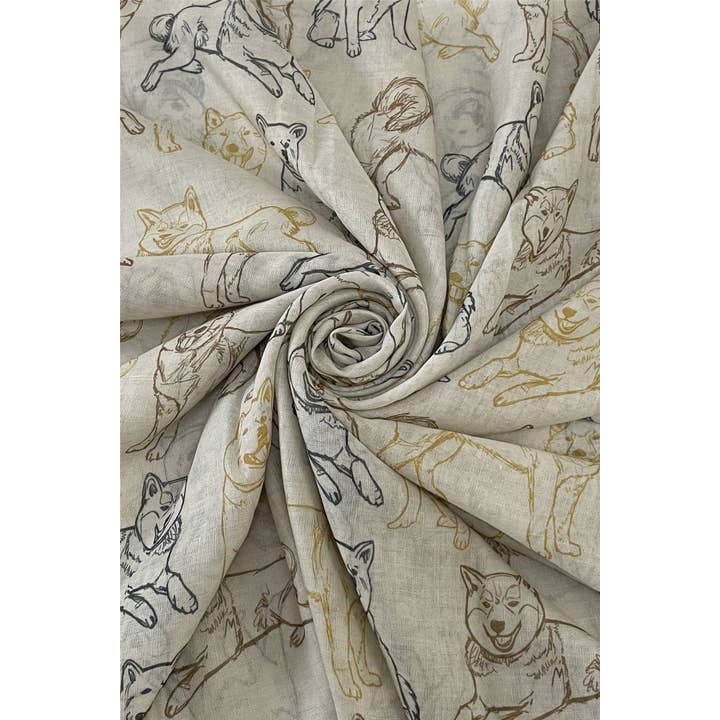 Fashion Scarf World – wholesale Scarf – Women's – Shiba Inu Dog Print Scarf with Frayed Edge1