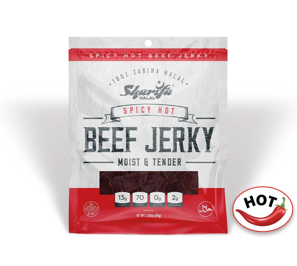 Sharifa Halal Snacks - Wholesale Jerky - Sharifa Halal Beef Jerky, Spicy Hot, 2.85 oz. per bag4