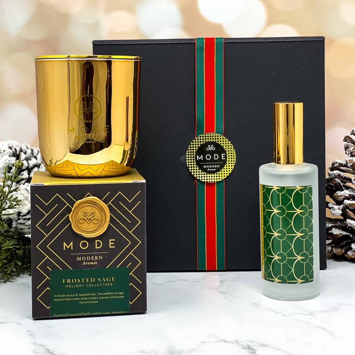 Set de regalo FROSTED SAGE: vela y bruma aromática para venta al por mayor de MODE modern aromas