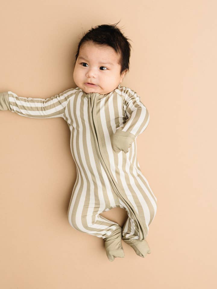 Little One Shop - Wholesale Sleepsuit - Baby - Olive Stripe Bamboo Sleeper10