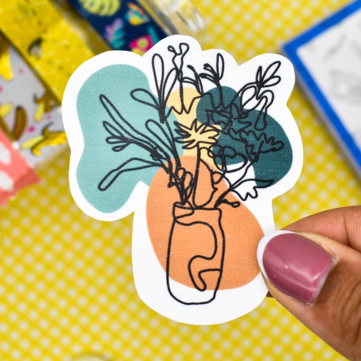 Abstrakt blomstervase klistermærke | Vandtæt vinyl klistermærke for engroshandel hos Ginger Bay Studios