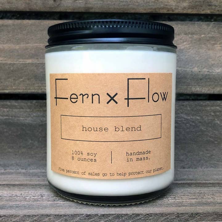 House Blend Farmhouse Autumn Glass Soy Candle - 8oz for wholesale by Fern x Flow Soy Candles + Home Fragrance