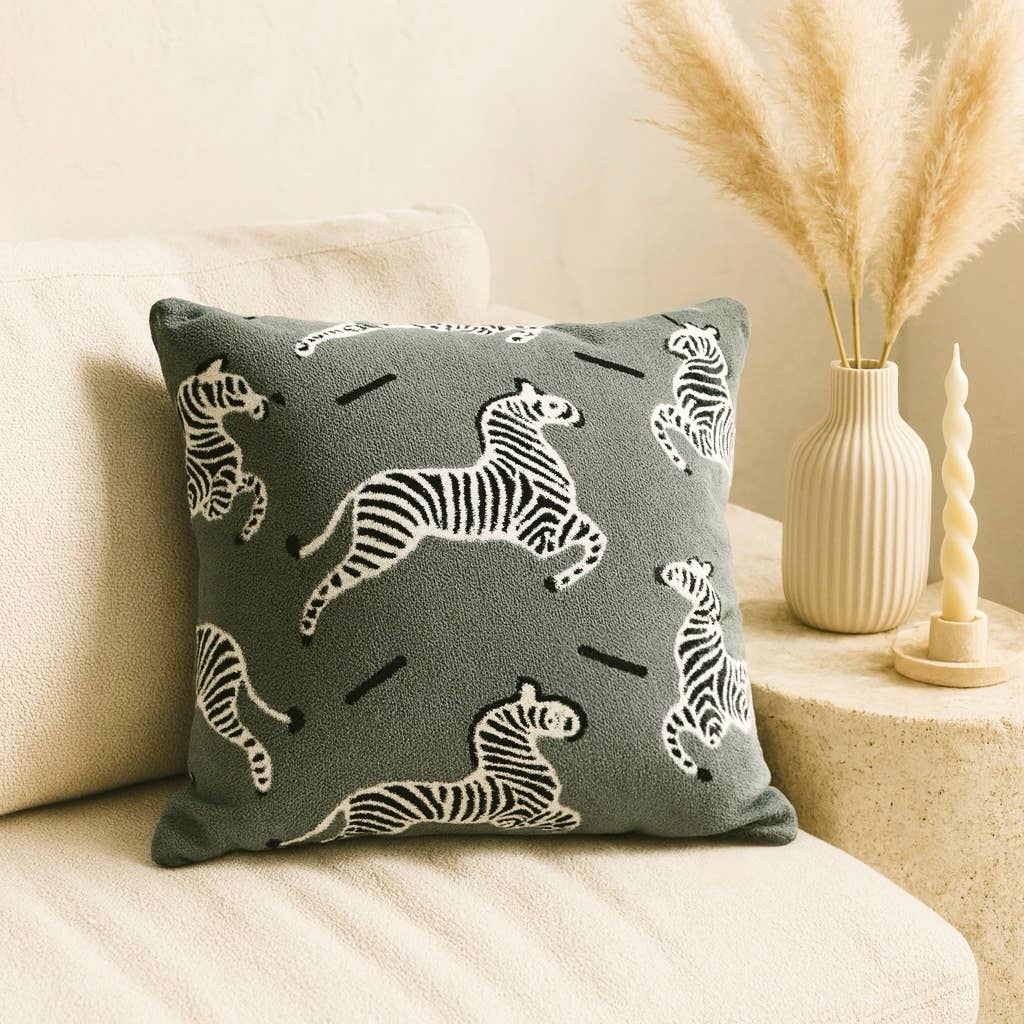 FLUFFERY - Wholesale Throw/Decorative Pillow - Holiday Decor Cozy Zebra Throw Pillow, Green (18&quot; x 18&quot;)2