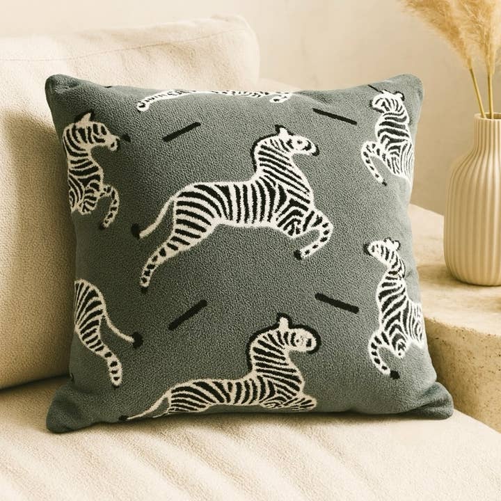 FLUFFERY - Wholesale Throw/Decorative Pillow - Holiday Decor Cozy Zebra Throw Pillow, Green (18" x 18")2