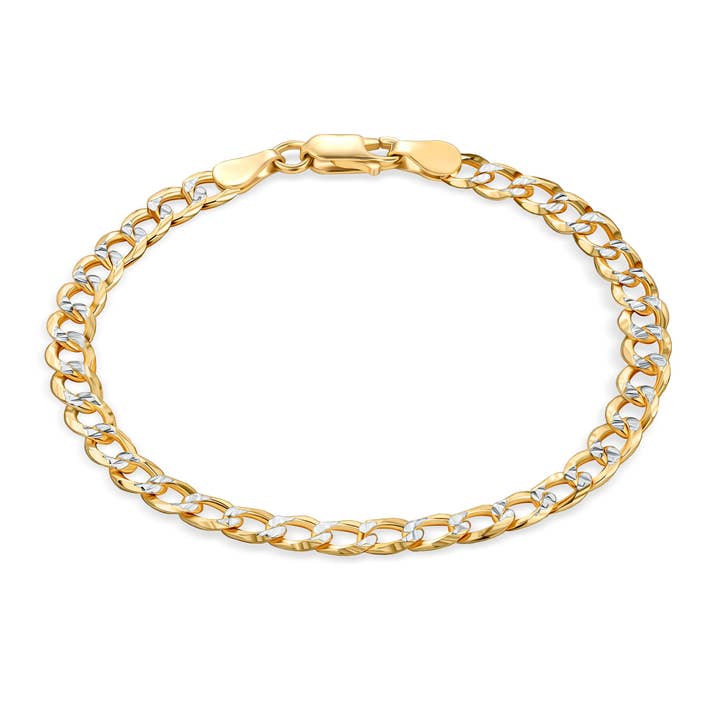 18K Gold Over Silver 5MM Pave Curb Link Cuban Chain Bracelet for wholesale on Faire