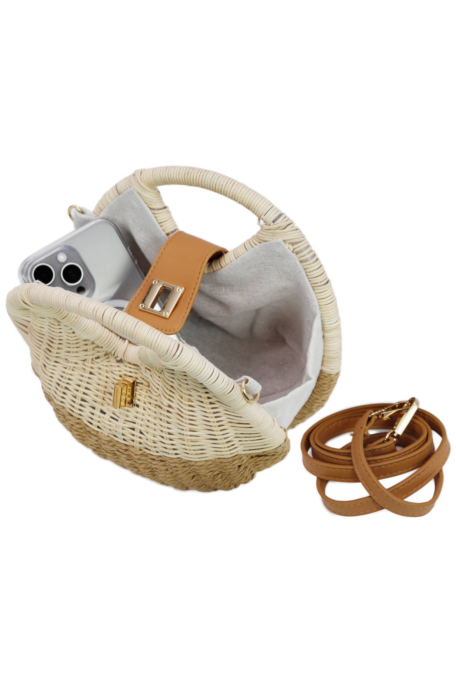 Cap Zone - Wholesale Beach Bag - Two Tone Rattan Straw Wicker Circle Purse Bag6