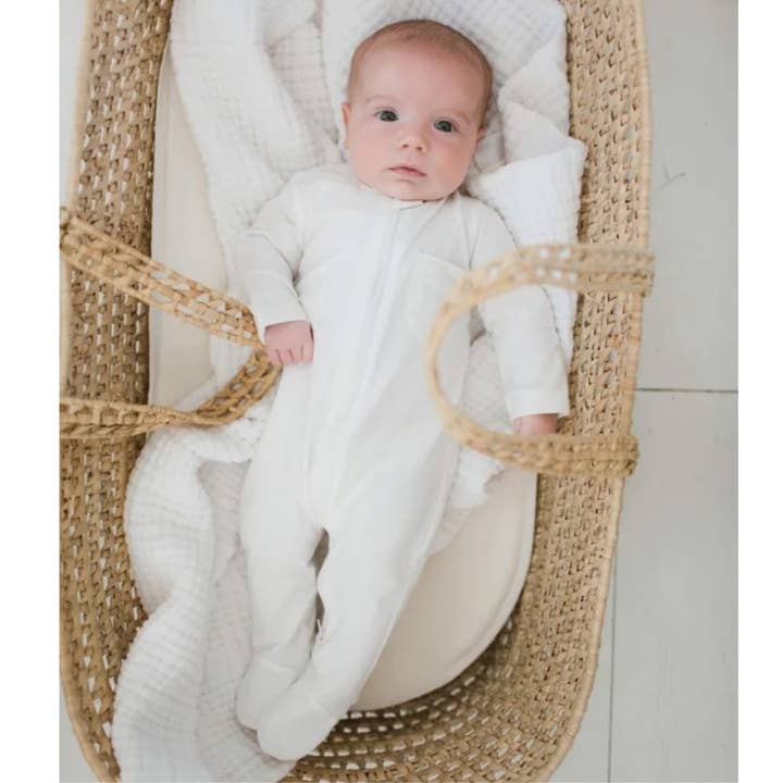 White Organic Cotton Zipped Babygrow for wholesale by ZIPPYUP