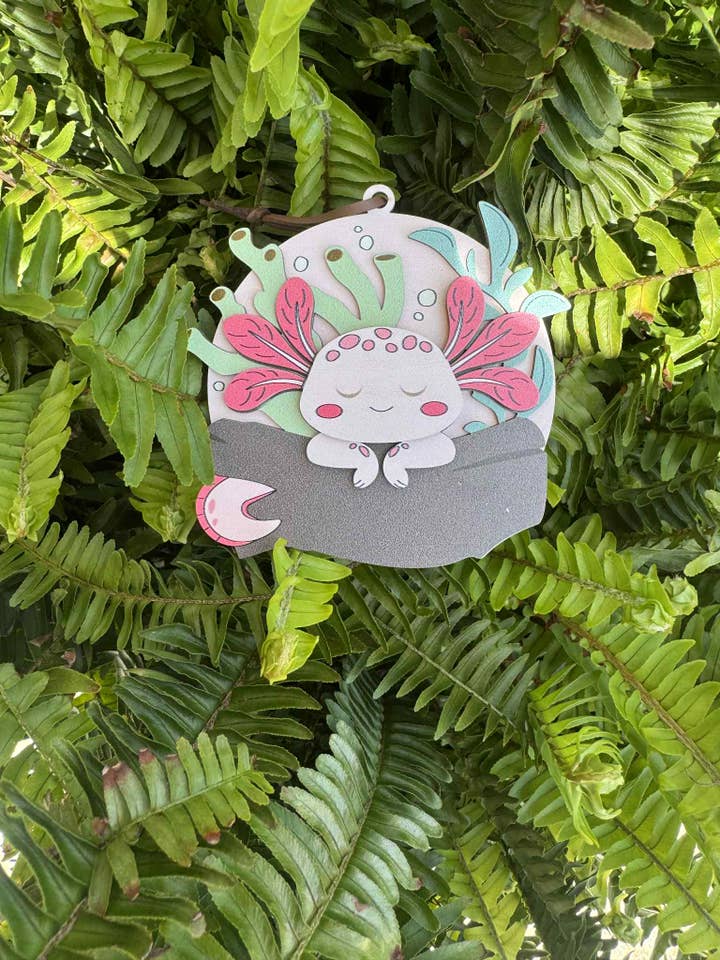 Pink Axolotl Ornament - Round for wholesale by The Wilusz Way