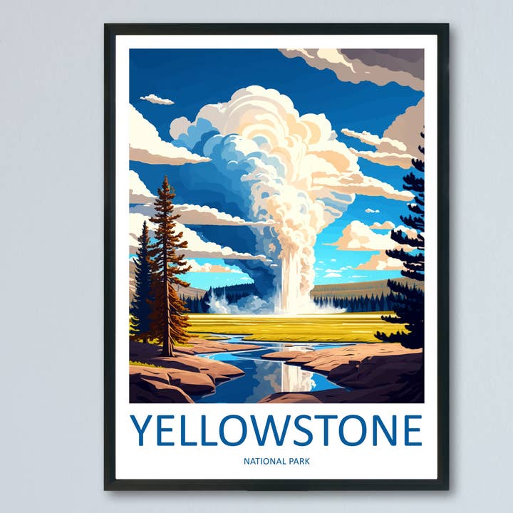 Poster di viaggio Yellowstone USA per la vendita all'ingrosso da parte di TravelzonaArt