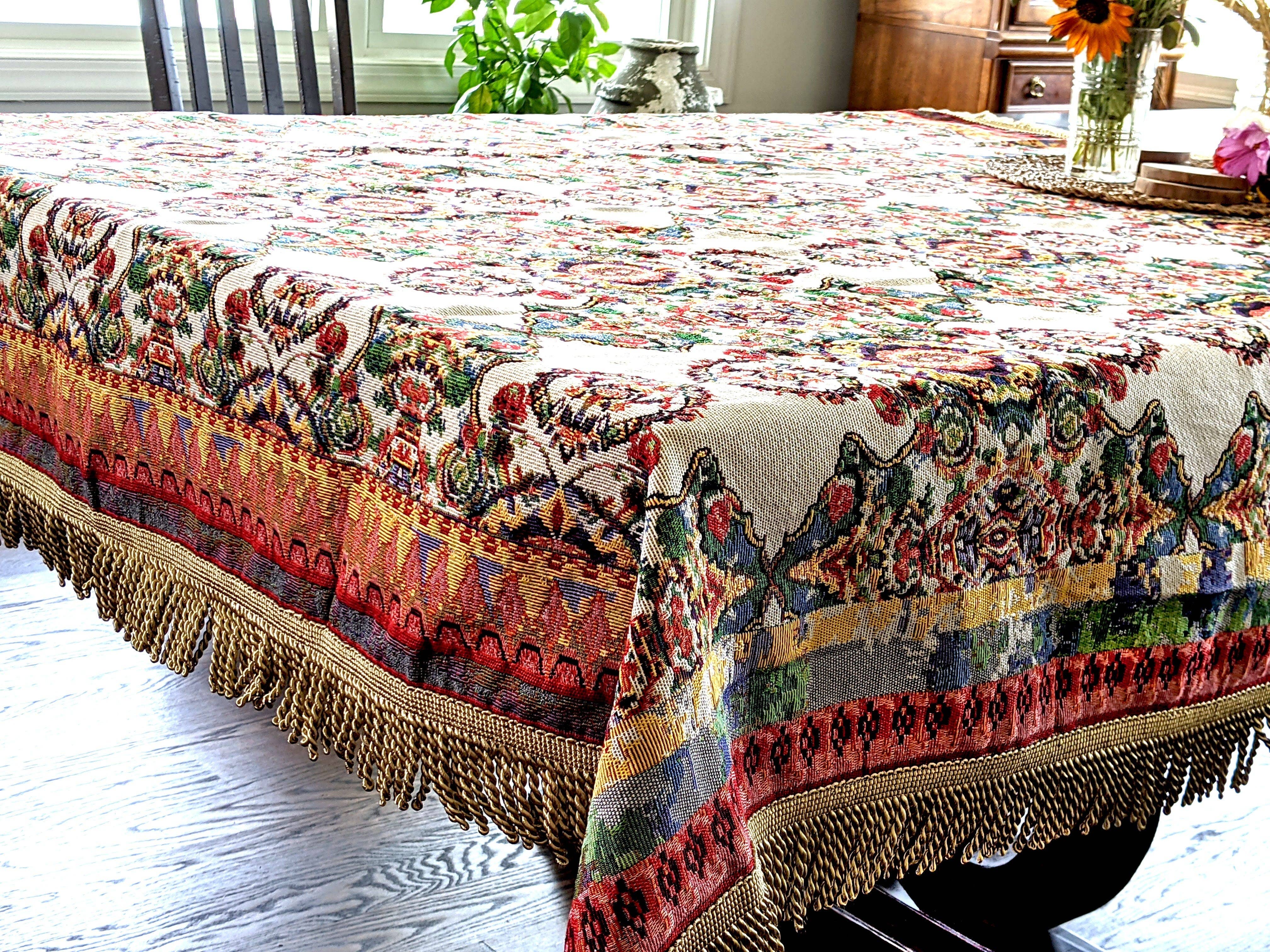 Tache Home Fashion - Wholesale Tablecloth - Tache Elegant Ivory Colorful Ornate Paisley Woven Tapestry Tablecloth (18193)6