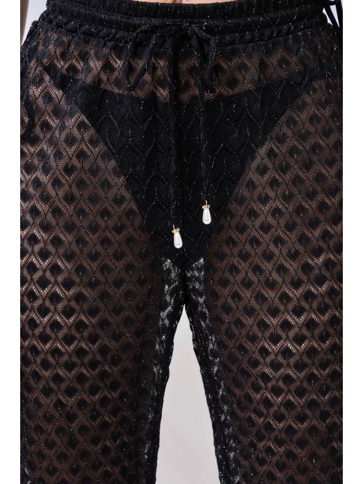 Black Transparent Bell-Bottom Beach Pants - Midnight for wholesale on Faire2
