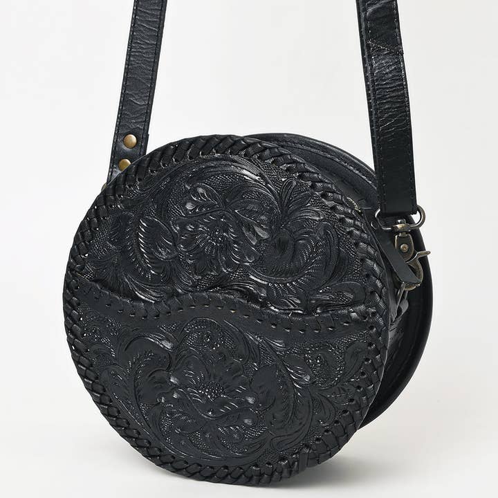 ADBG1461 American Darling Western Leather Canteen Bag with Hand-Tooled Floral Detailing - Genuine Leather Crossbody for wholesale by LS Western