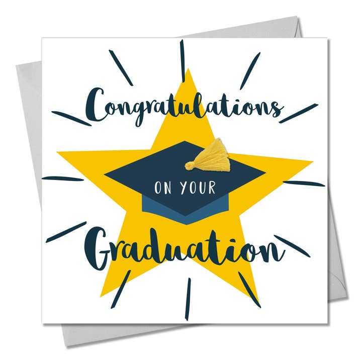 Graduation Congratulations Card, Star, Embellished with a colourful tassel for wholesale by Claire Giles Ltd