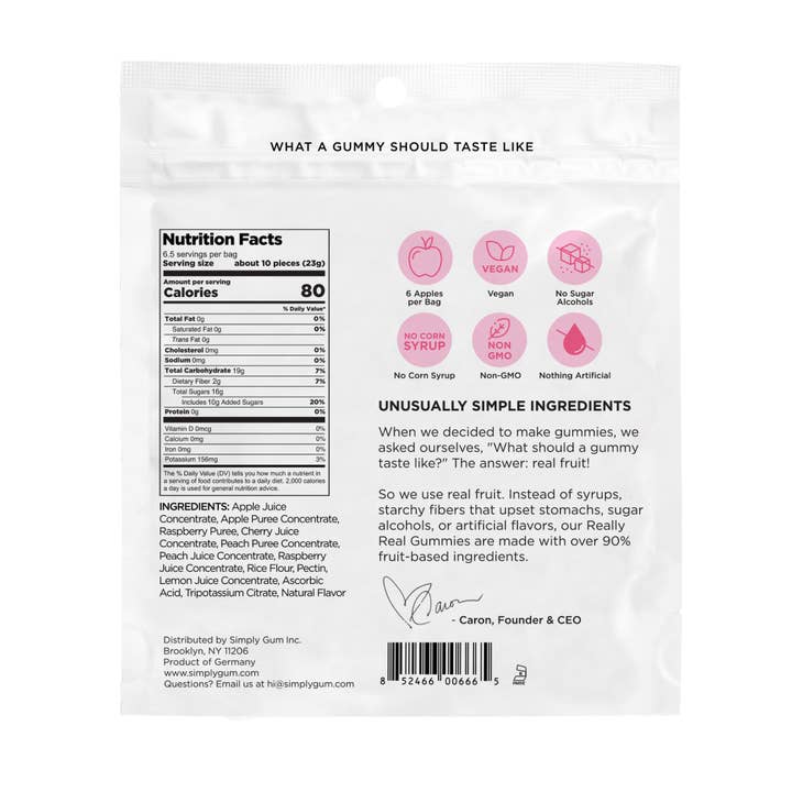 Simply Gum – wholesale Gummy – Really Real Gummies - Peach Raspberry (5.3 oz Bags)