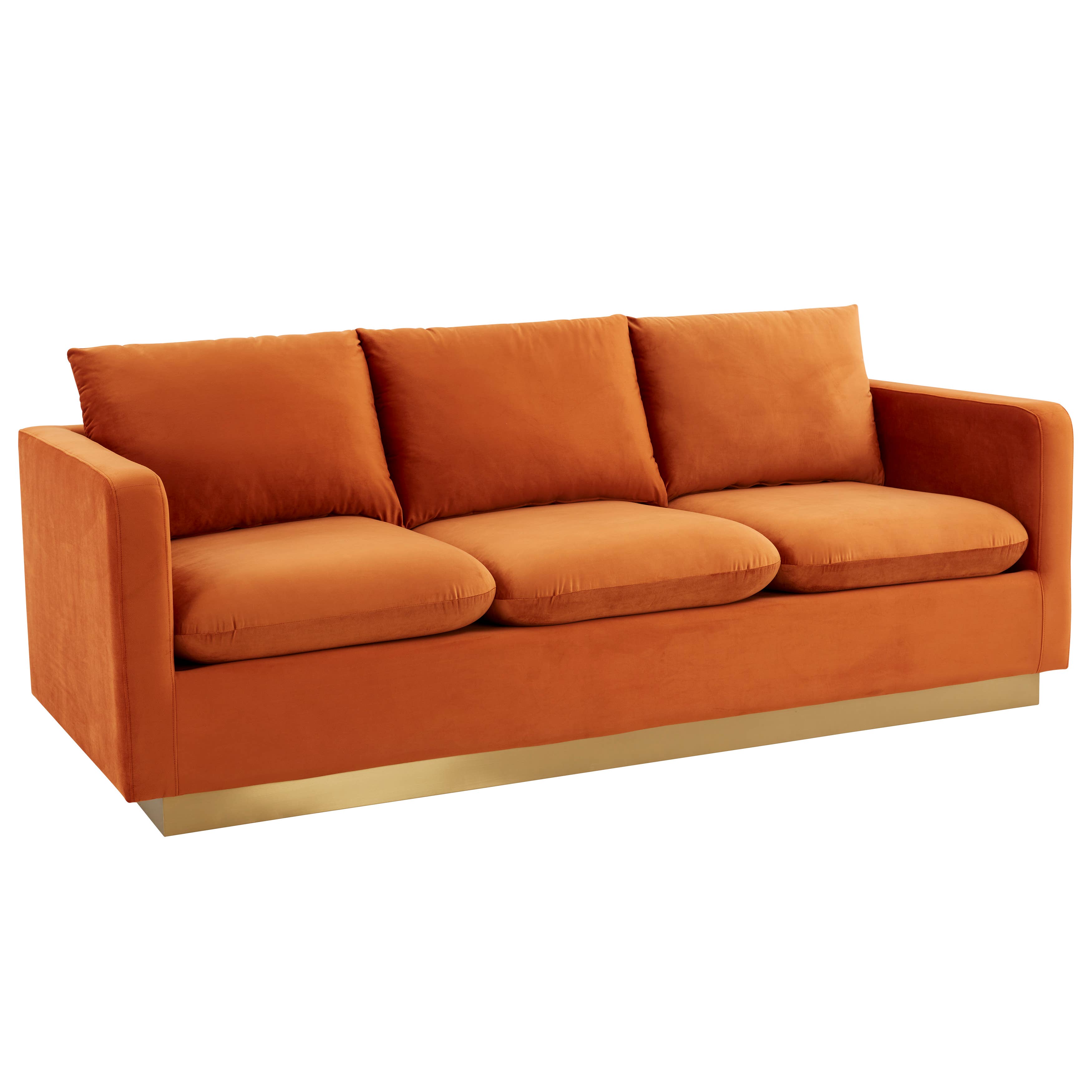 LeisureMod - Wholesale Sofa - Nervo 3-Seater Velvet/Leather Full Sofa with Gold Steel Base15