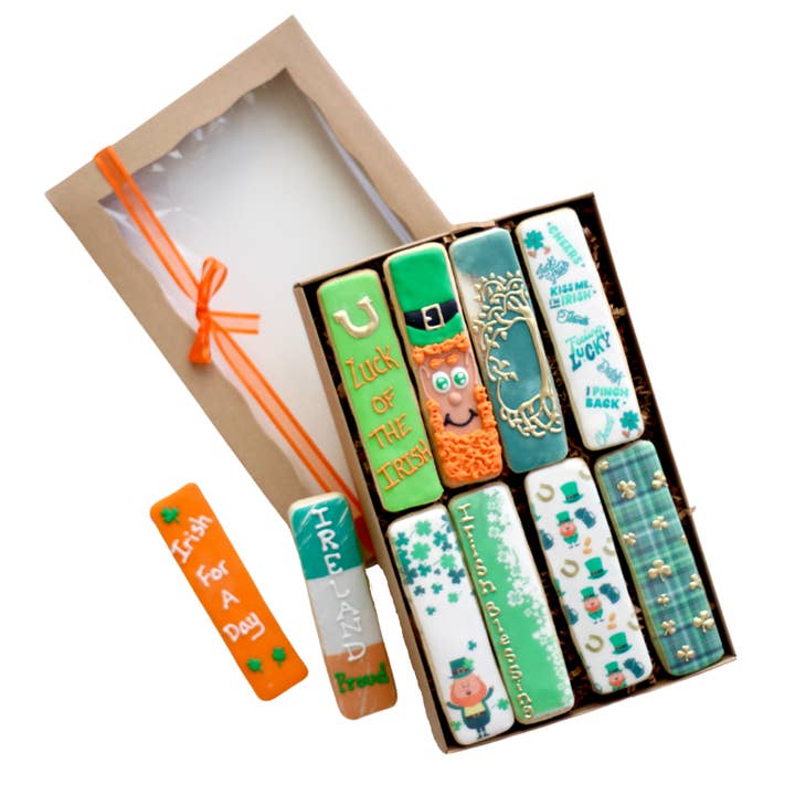 Sweet Sanctions LLC - Wholesale Cookie - 8 Ct. St. Patrick's Day Cookie Sticks Boxed Gift Set