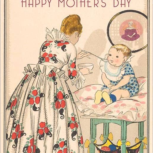 Art Print MY-68 Mom Spoon-feeding Baby for wholesale by Found Image Press