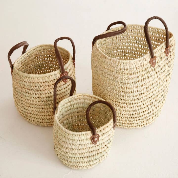 ProHandmadeDesign - Wholesale Basket - Round Wicker Basket with Leather Handles: Toy Storage0