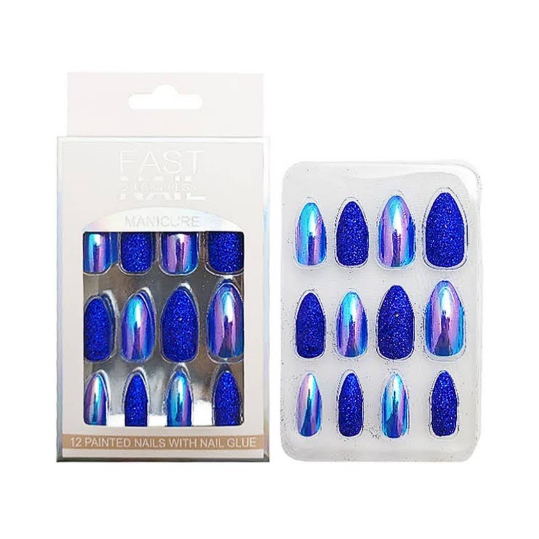 Atlas Fashion - Wholesale Press-On/Fake Nails - Glitter & Chrome Almond Press On Nails