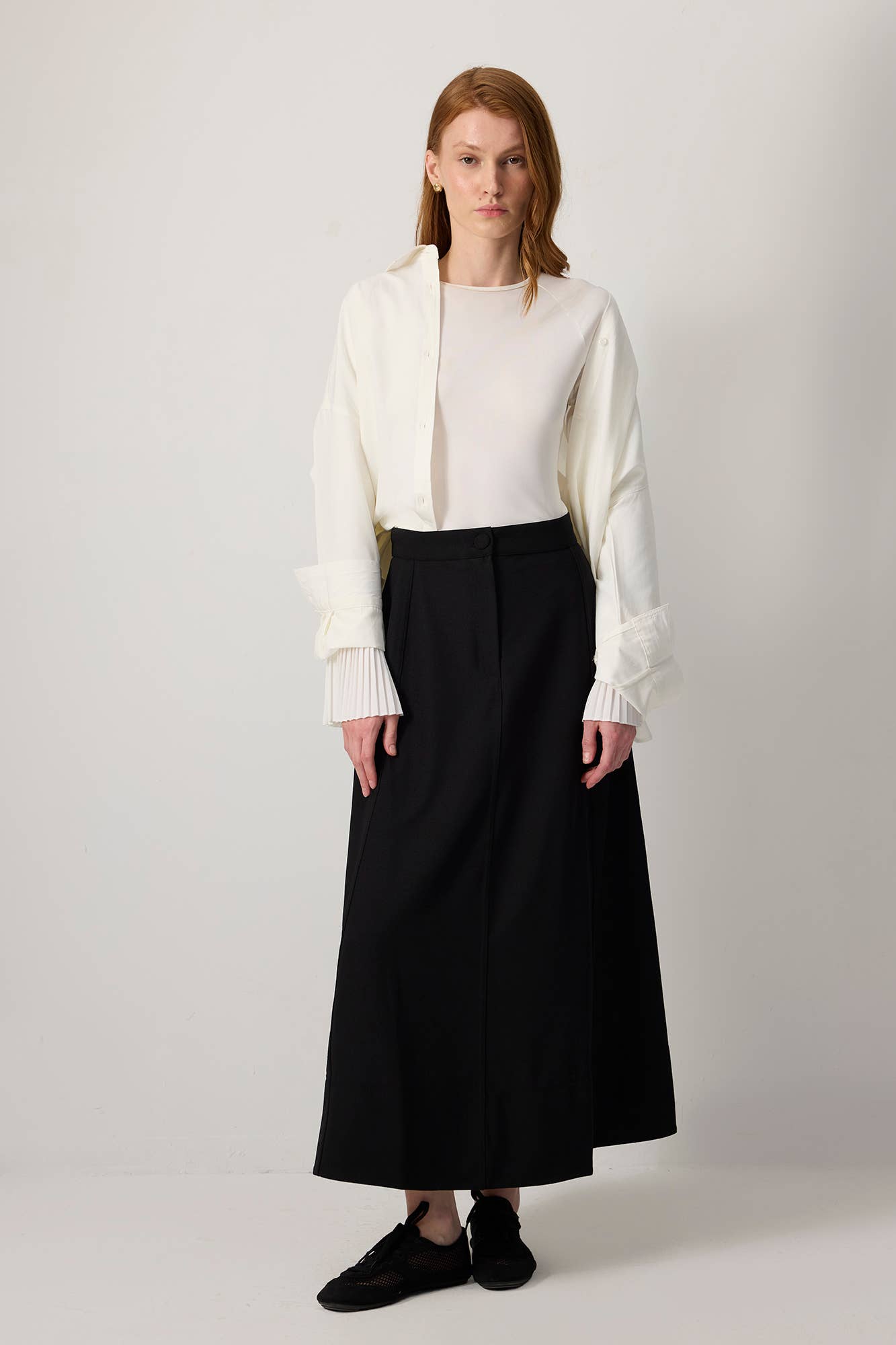 Schwarz SCHWARZER A-LINIEN CREPE MAXIROCK für den Großhandel auf Faire0