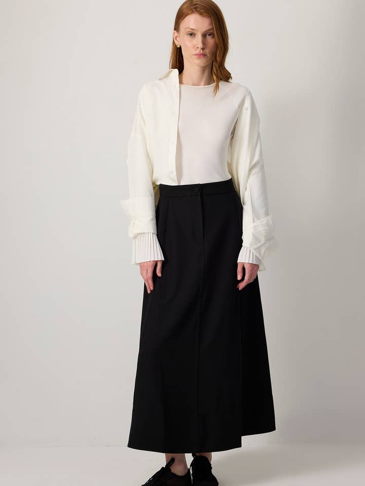 BLACK A-LINE CREPE MAXI SKIRT for wholesale by Touché Privé