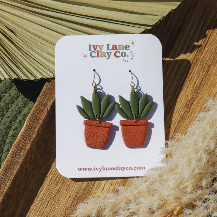 Ivy Lane Clay Co. - Vente Boucles d'oreilles pendantes - Plantes et pots | Cottagecore | Boucles d'oreilles en pâte polymère15