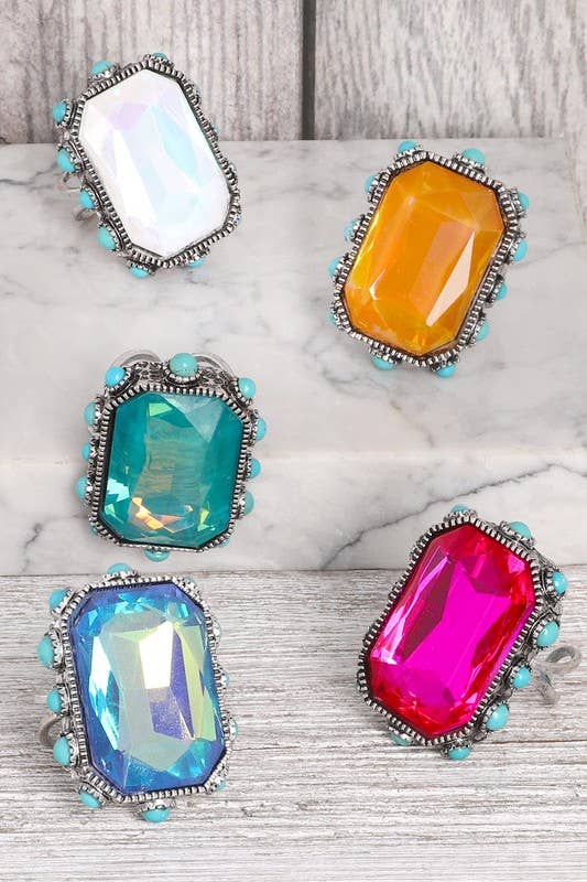 anbfashion – wholesale Cocktail/statement ring – WESTERN OCTAGON CUT CRYSTAL STRETCH RING R135027