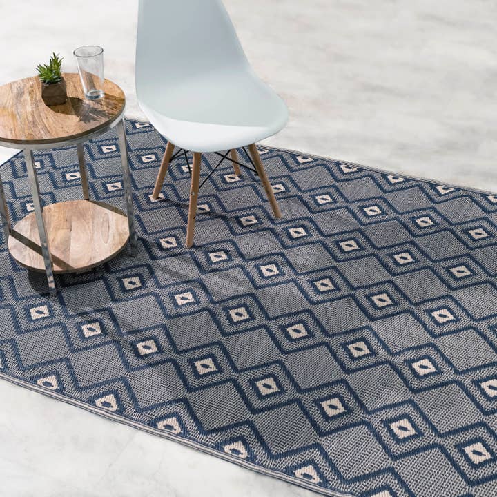 Rabat - Blue & Cream Boho Outdoor Rug for Patio for wholesale by Fab Habitat