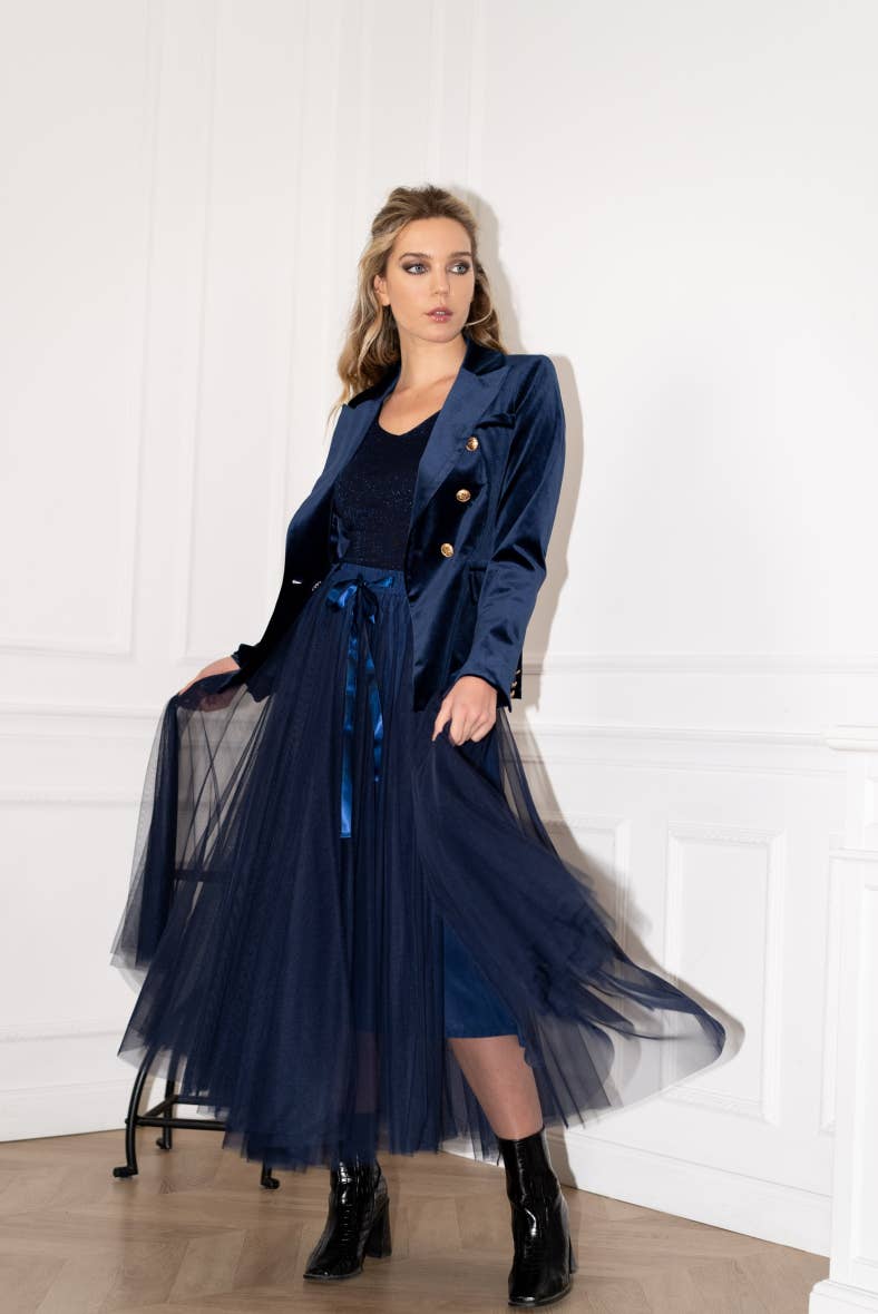 Attentif Paris - Venta al por mayor Chaqueta - Mujer - Chaqueta de terciopelo entallada con botones dorados dobles3