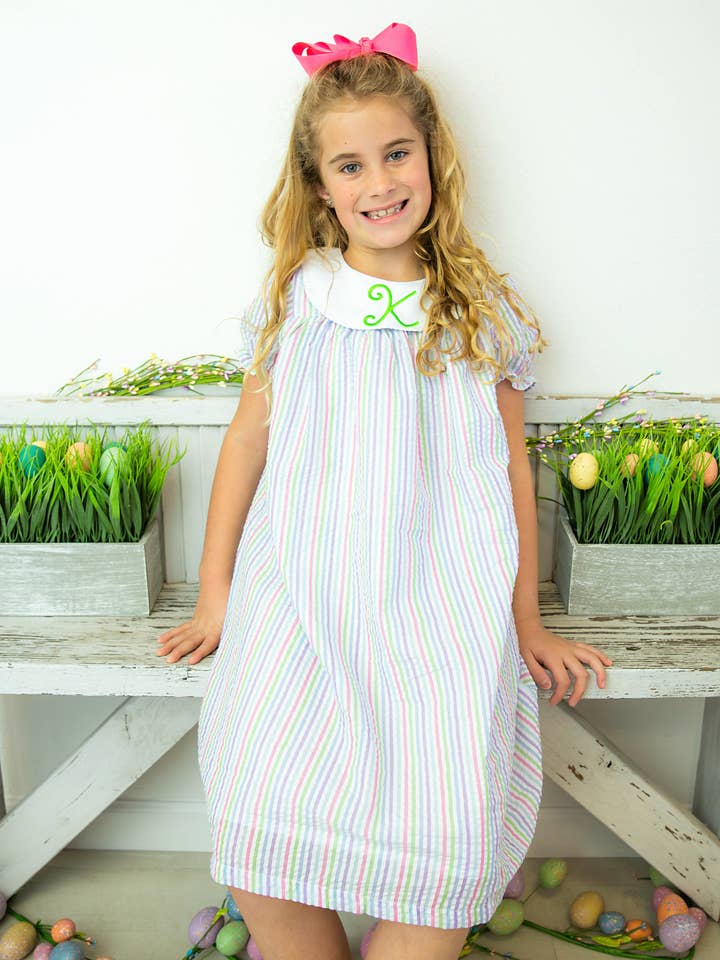 Short sleeve bishop dress- MULTI COLOR SEERSUCKER for wholesale by Love That Cotton