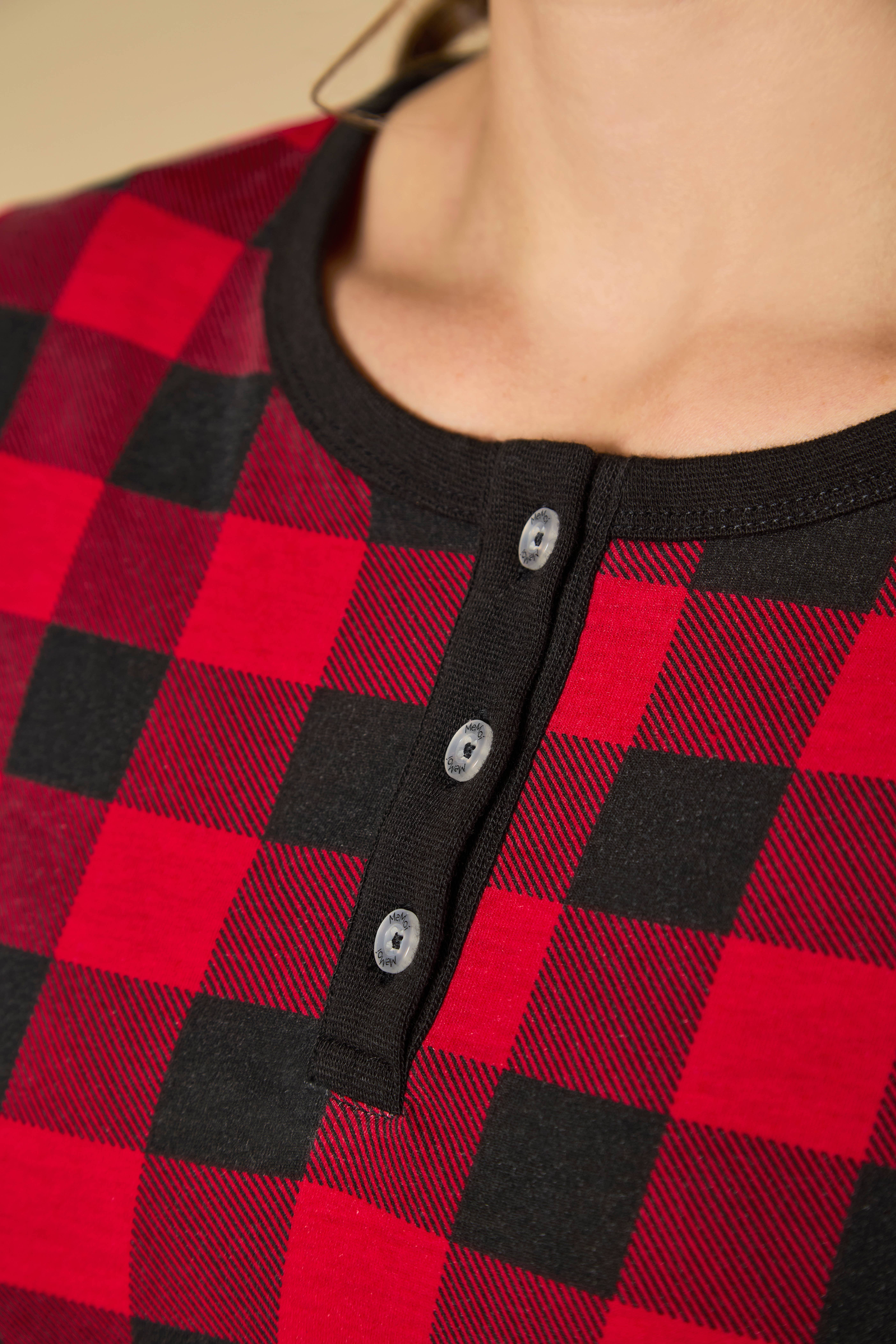 Black Red Buffalo Plaid Long Sleeve Tapered Bottom 2 Piece Pajama Set for wholesale on Faire5