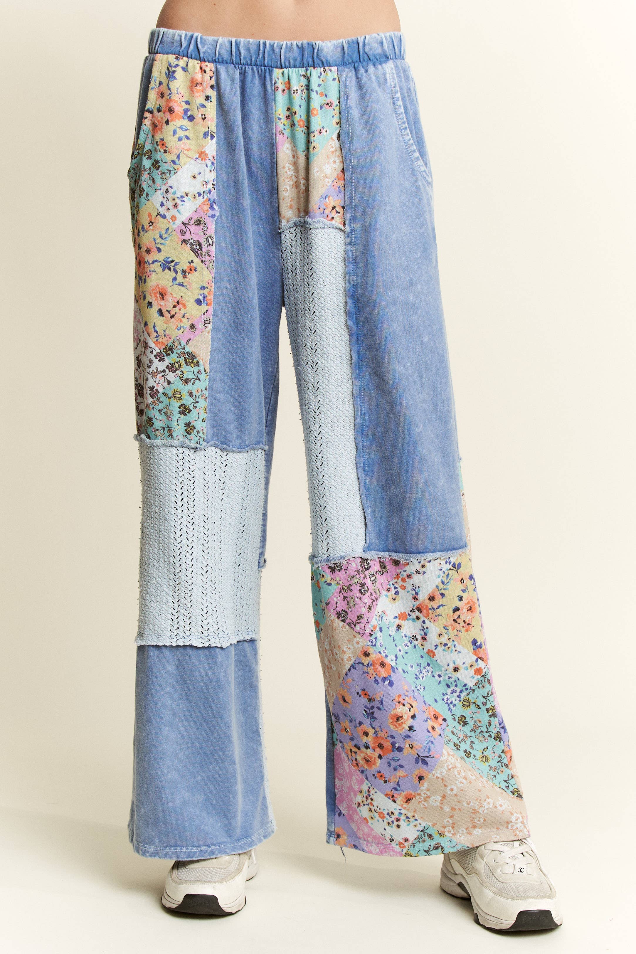 J.Her - Wholesale Pants - Women's - Mineral Washed Floral WaveKnit Jacquard Boho Pants HP610616