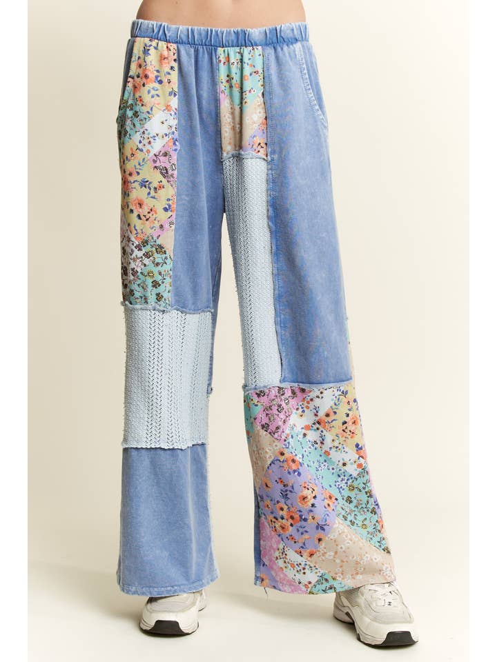 J.Her - Wholesale Pants - Women's - Mineral Washed Floral WaveKnit Jacquard Boho Pants HP610616