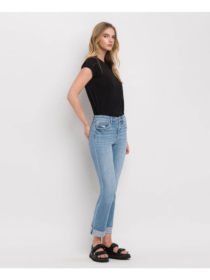 JANET MID RISE CUFFED CROP SLIM STRAIGHT JEANS F4121 for wholesale on Faire