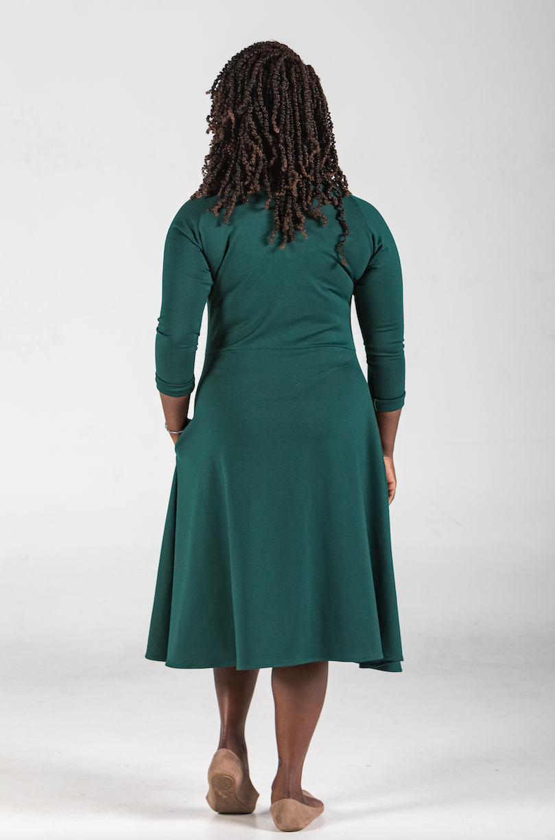 Knieriem Designs - Wholesale Dress - Women's - Long Raglan Sleeve Ponte Dress with Pockets and Full Skirt6