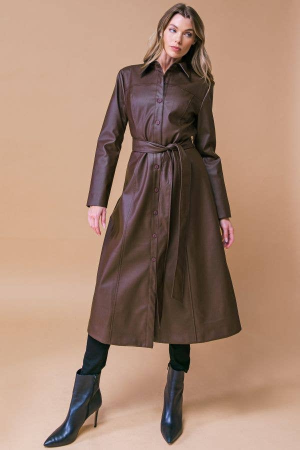 Brown A faux leather midi coat - IJ10209 for wholesale on Faire