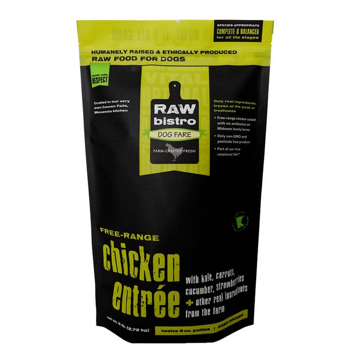 🐓 Raw Frozen Chicken Entrée – 6 lb Bag (8 oz Patties) for wholesale by Raw Bistro Pet Fare
