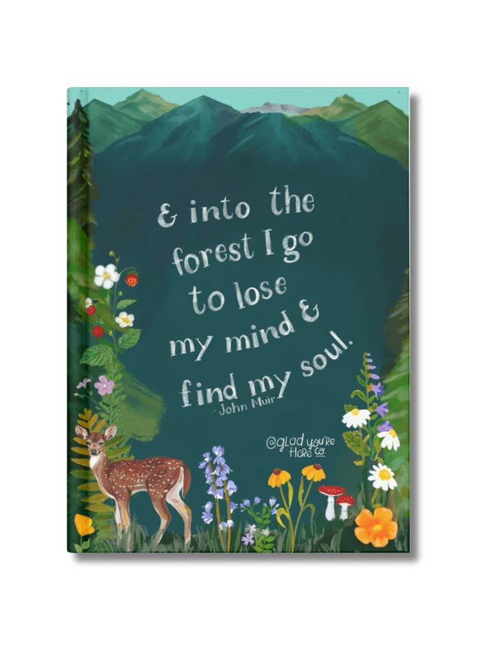 Wilderness Forest Notebook – Softcover, 100 Lined Pages, Nature Corner Art, Inspirational John Muir Quote for wholesale by glad you're here co