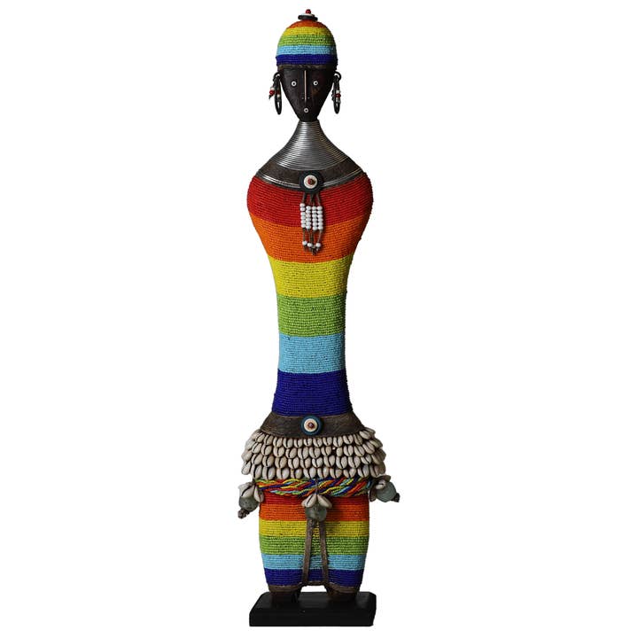 Tall-Sized Rainbow Beaded Namji Doll for wholesale by Luangisa African Gallery