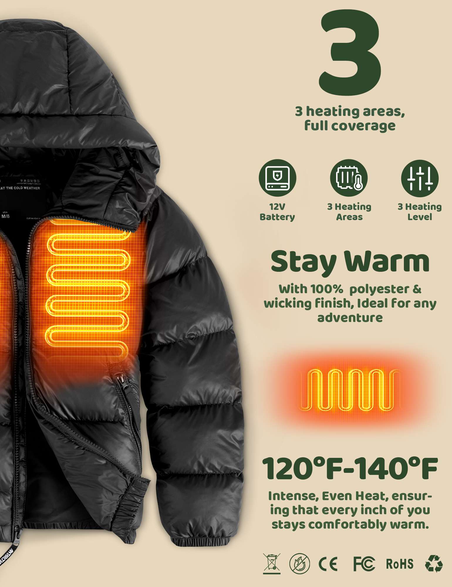 Antarctica Outdoors - Wholesale Puffer Jacket - Kids - Antarctica Gear Kid Heated Jacket with 12V/5A 10000 mAh Battery Pack Winter Coat for Boys Girls Heated Coat3