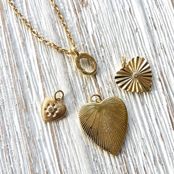 VB&CO Designs Handmade Jewelry - Wholesale Pendant/Charm Necklace - Charm necklace triple heart removable charms
