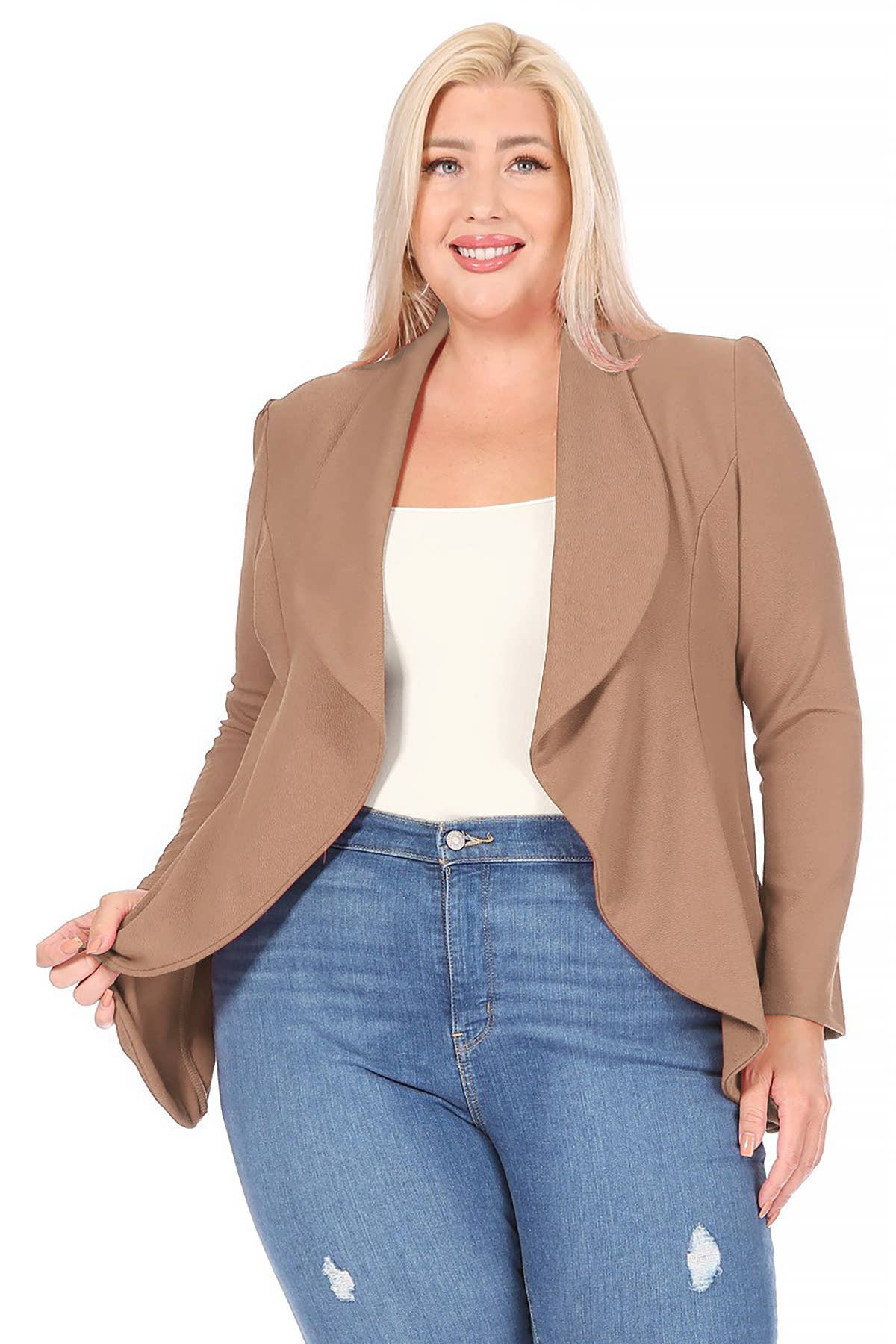 MOA COLLECTION - Wholesale Blazer - Women's - Women's Plus Size Solid Long Sleeve Office Blazer Jacket5