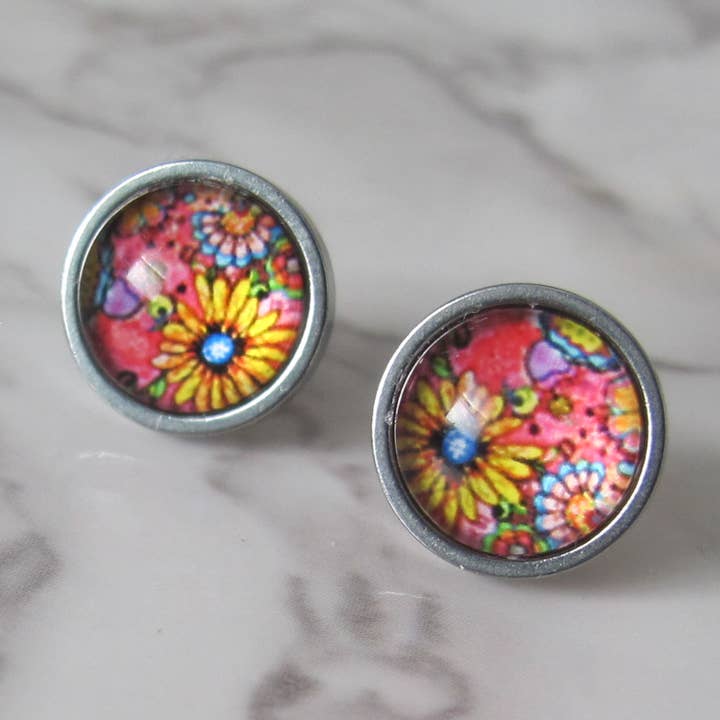 Coral Flower field Stud Earrings 10mm for wholesale by Crystal McMaster Jewellery Designer