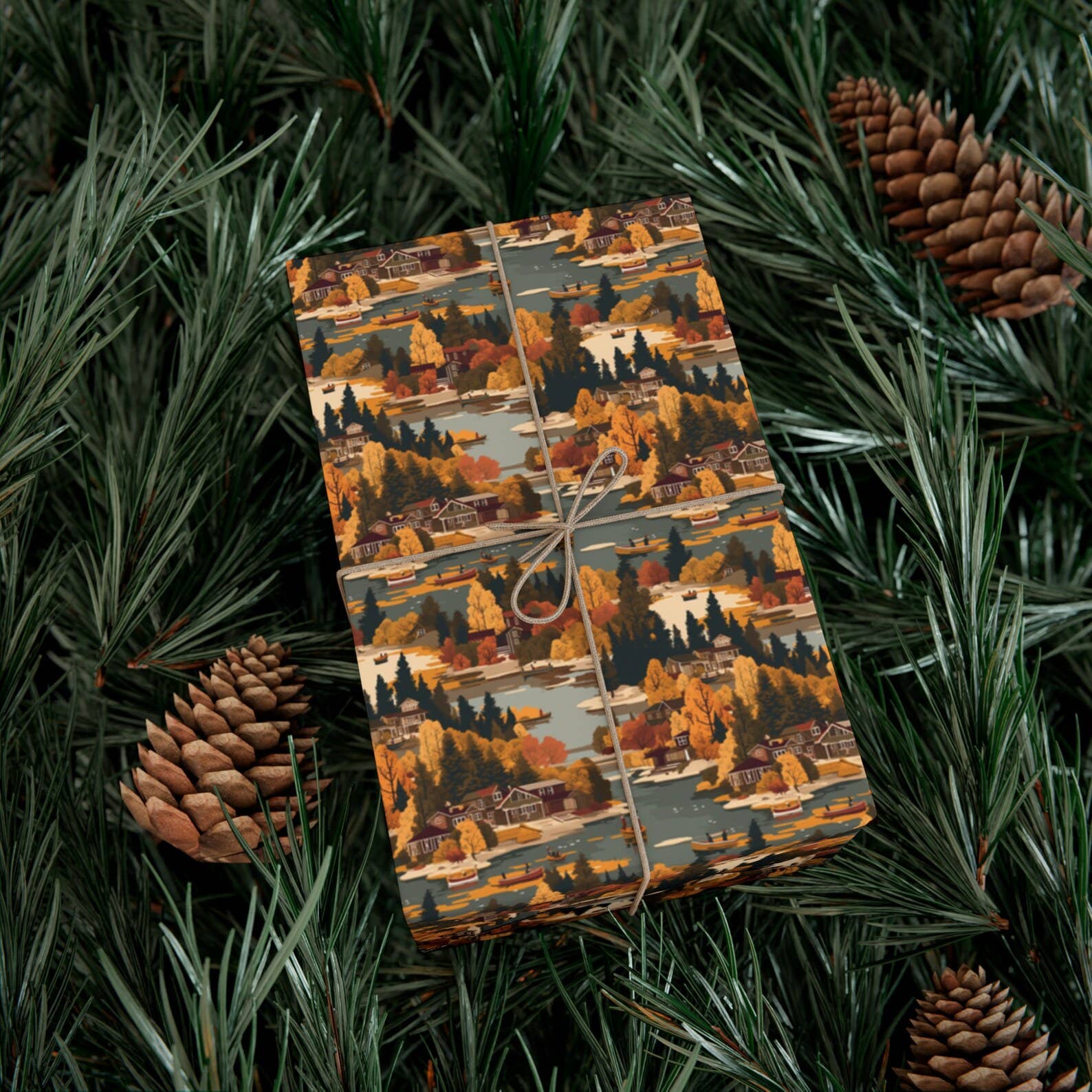 Olivias Paper - Wholesale Flat Wrap - Autumn Lake House Vintage Style Wrapping Paper Gift Wrap3