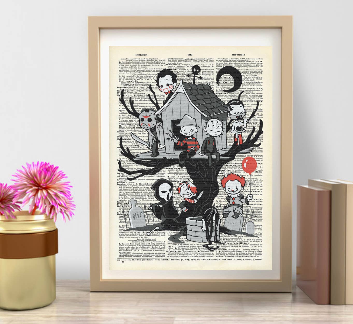 Crazilyhumbledesigns - Venta al por mayor Ilustración - Amigos del terror, Halloween, Impresiones de diccionarios1